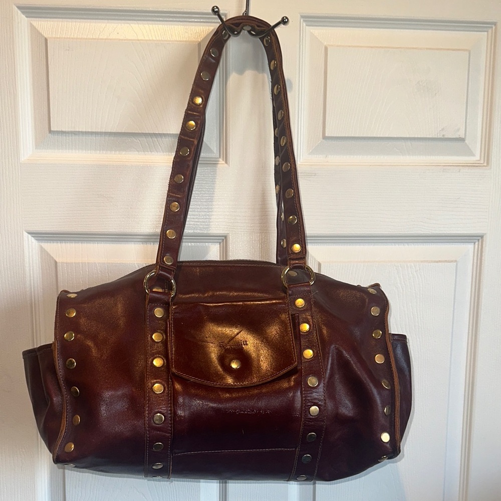 Hammitt Cognac Leather Duffle Oversize weekend Diaper Bag with Gold Accent